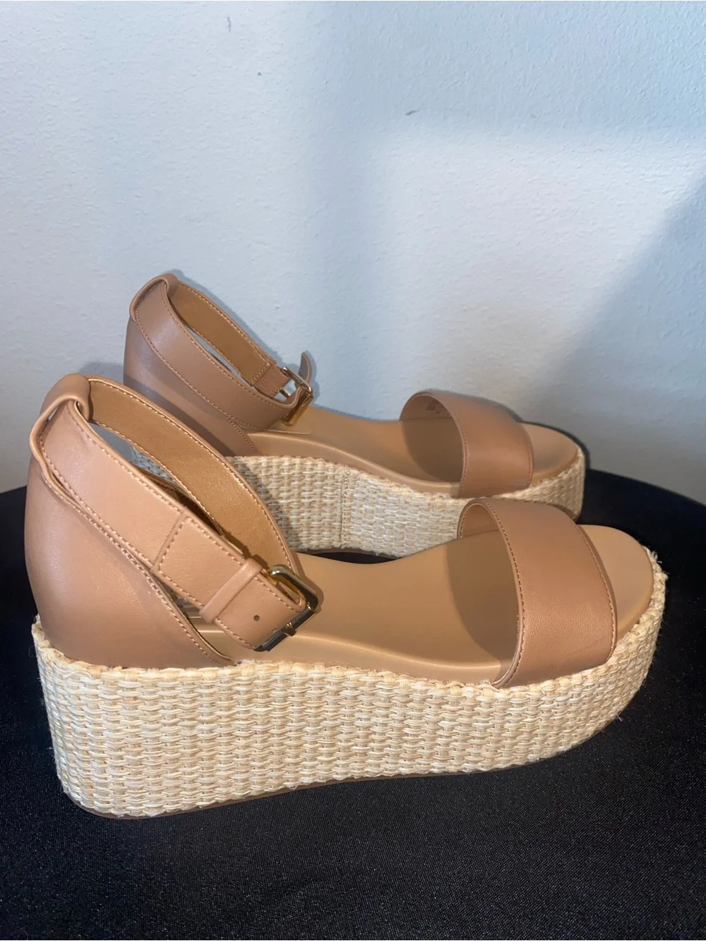 DV Tan Woven Platform Espadrille Sandals with Ankle Straps